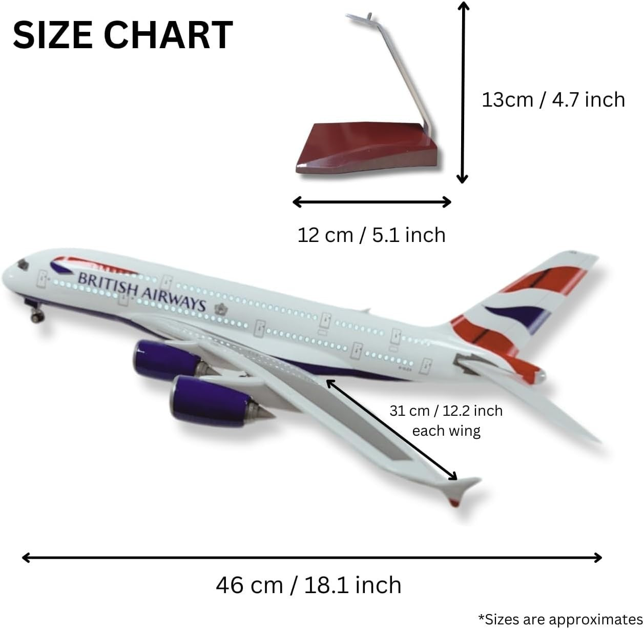 Large Scale Model Plane w/ Voice-Activated Lights & Stand | Aviation Decor
