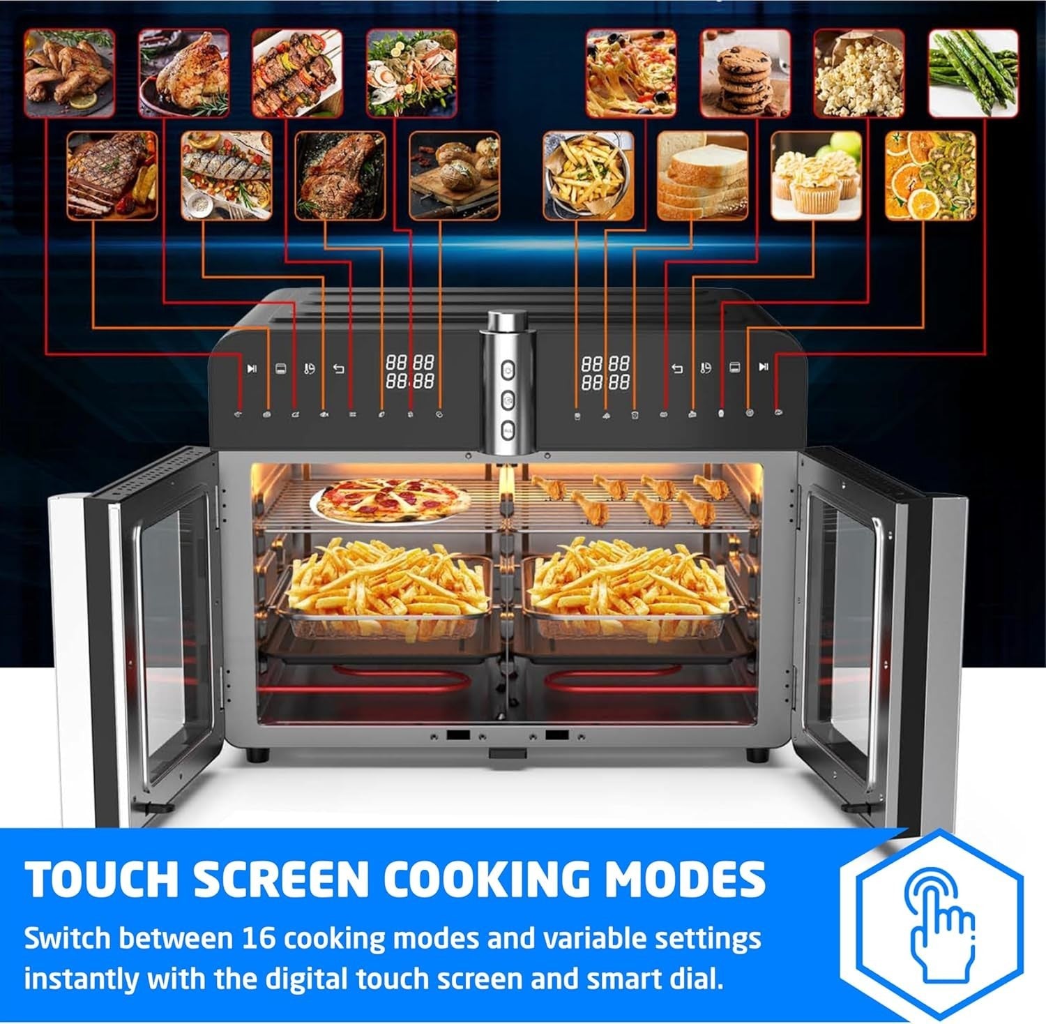 XXL 36L Dual Zone Air Fryer Oven French Doors 16-in-1 Tabletop Cooker Family
