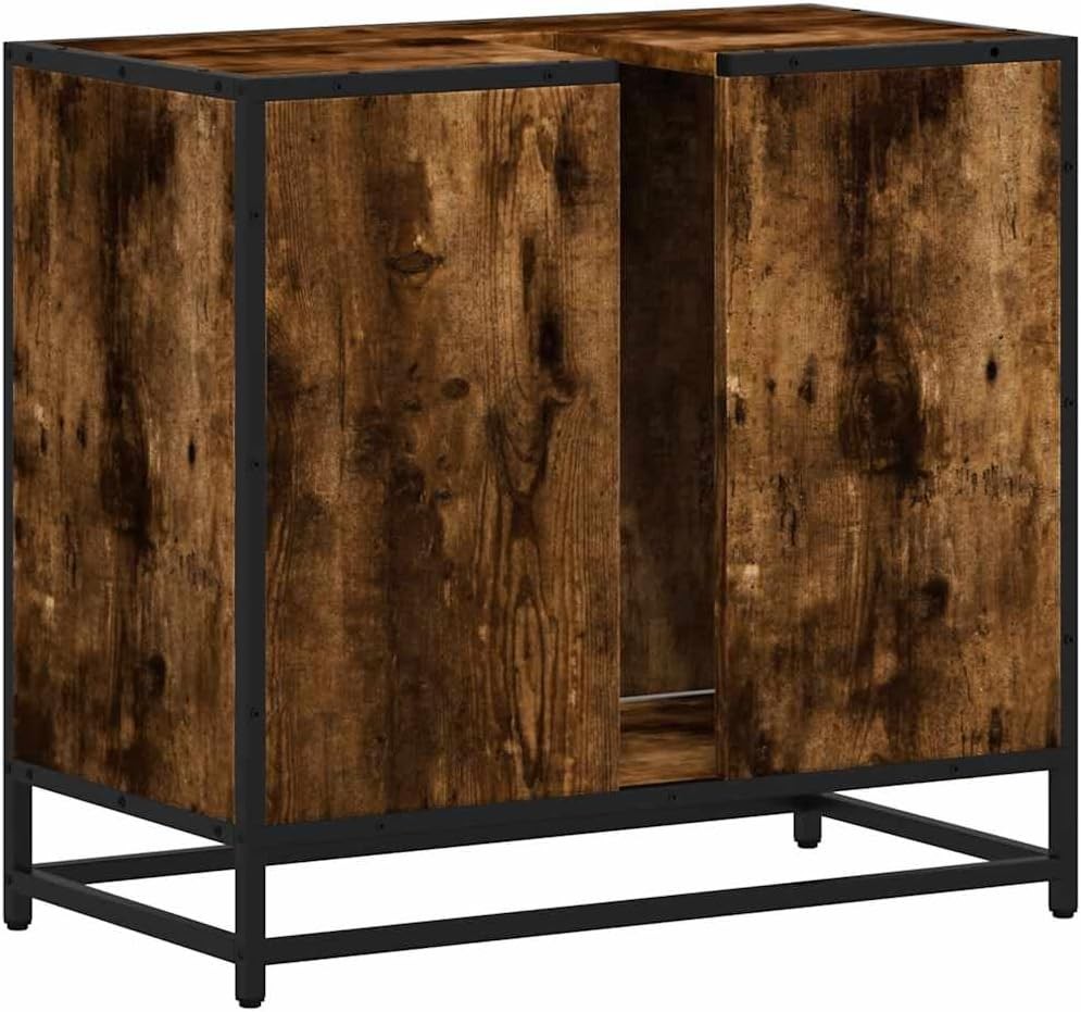 Smoked Oak Bathroom Sink Cabinet Industrial Vanity Storage Unit 65x33x60cm