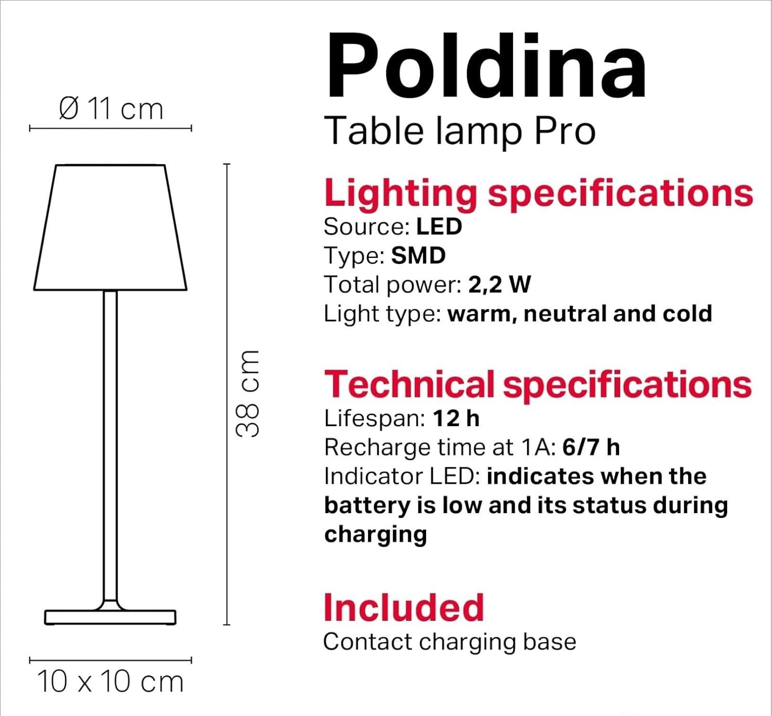 Rechargeable Cordless Table Lamp with Touch Dimmer, Outdoor & Indoor Use