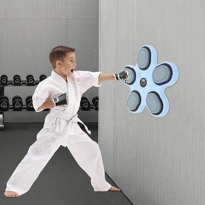 Kids Music Boxing Machine LED Punch Wall Trainer Bluetooth Gloves Game