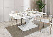 White Marble Gloss Extendable Dining Table 140–180cm Space Saving