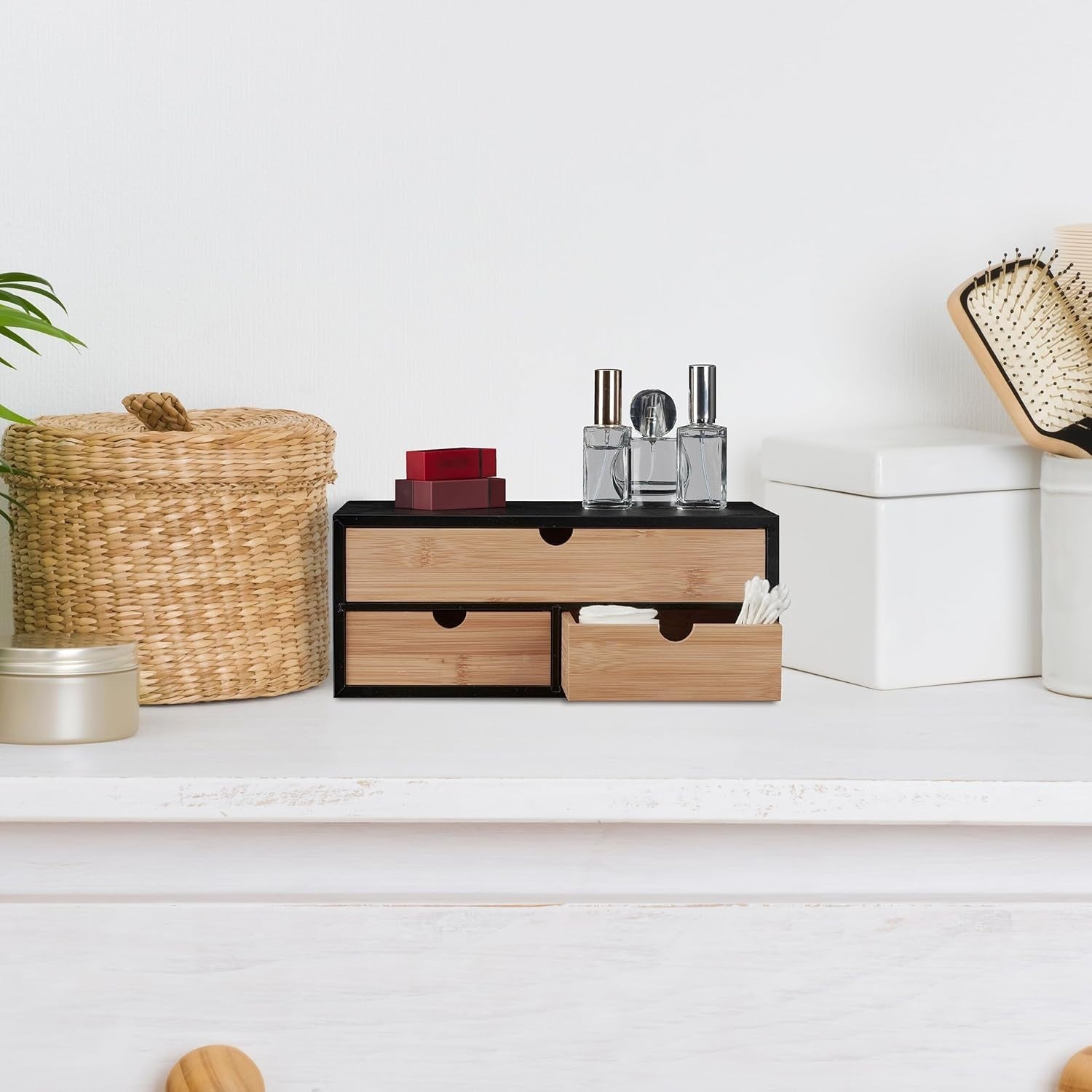 Desk Organiser 3 Drawers Bamboo Storage Box Office Stationery Holder