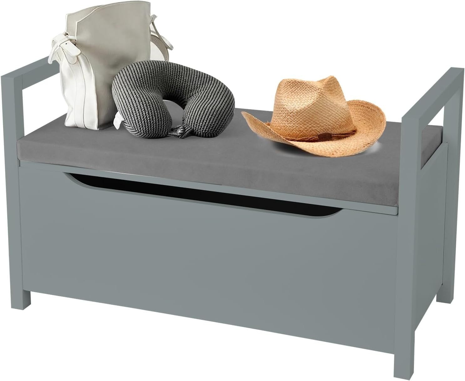 Shoe Bench with Cushion Seat Storage Shelf & Side Handle Modern Hallway Unit