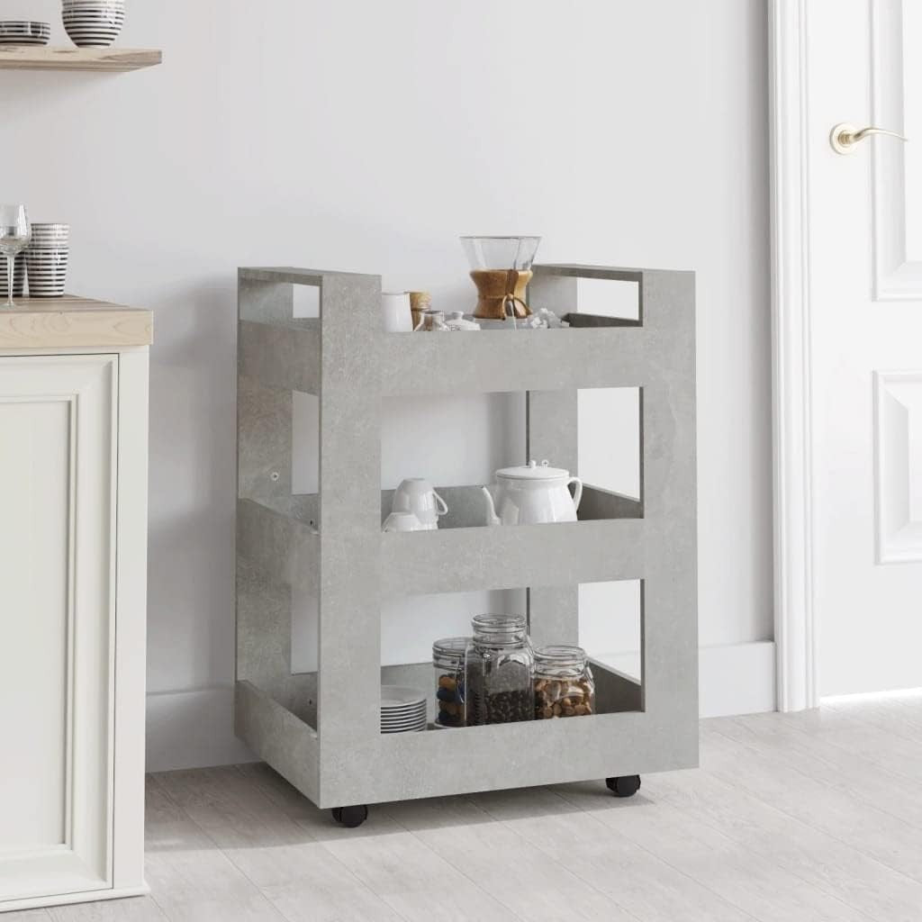 Concrete Grey Rolling Kitchen Trolley 3 Shelf Storage Cart