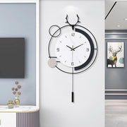 Modern Large Pendulum Wall Clock 25in Silent Quartz Metal Deer Design Home