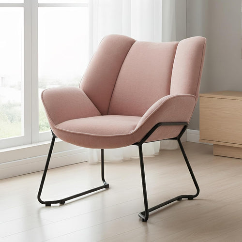 Pink Chenille Accent Tub Chair Metal Legs Modern Armchair