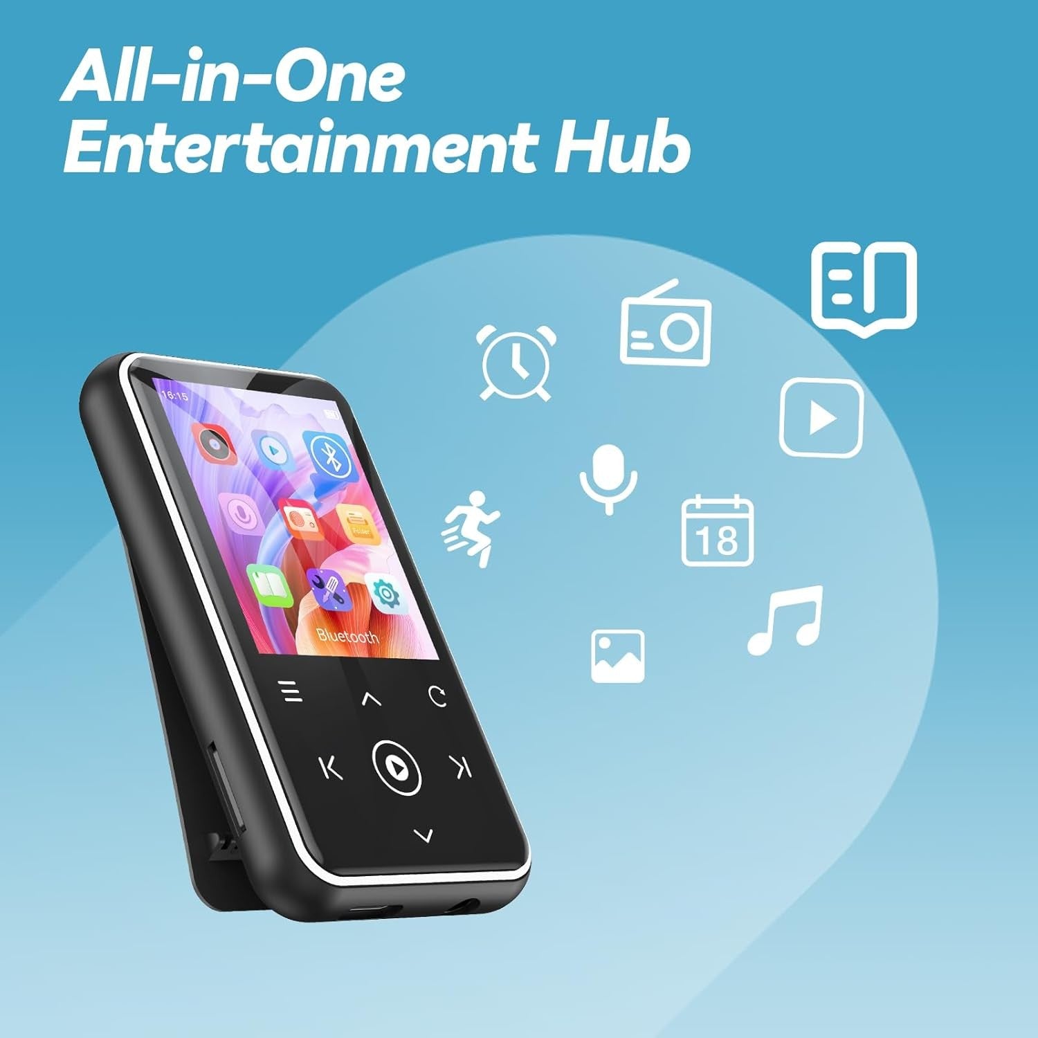 64GB Bluetooth 5.3 Clip MP3 Player 76H Battery TFT