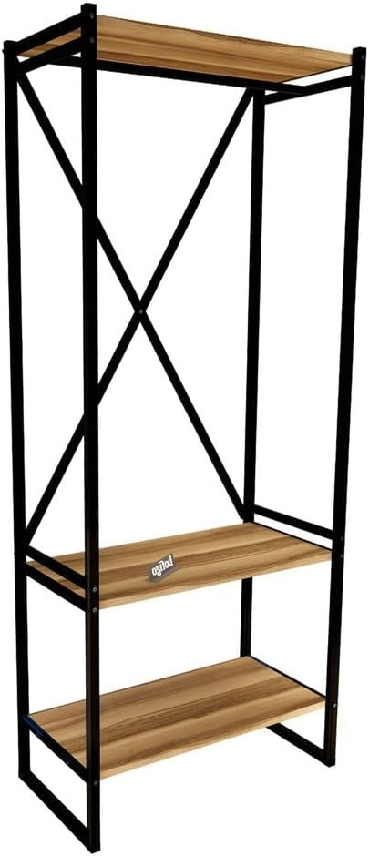 3-Tier Walnut Wooden Coat Rack & Shoe Storage Stand with Metal Frame – Entryway