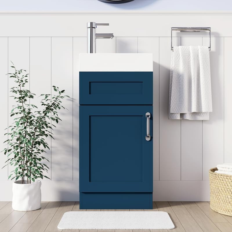 Slim 400mm Bathroom Vanity Unit with Basin Blue Floor Standing Sink Cabinet