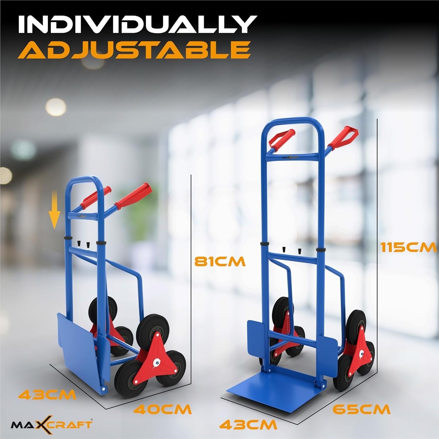 Foldable Stair Climber Sack Truck 150kg 6-Wheel Heavy Duty Hand Trolley Blue
