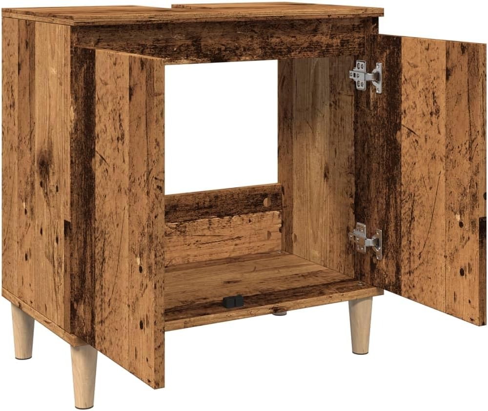 Old Wood Under Sink Bathroom Cabinet – Rustic Vanity Storage Unit 58x33x60cm