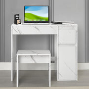2-in-1 Makeup Vanity Dressing Table Desk Flip Mirror White Marble 1 Drawer Stora
