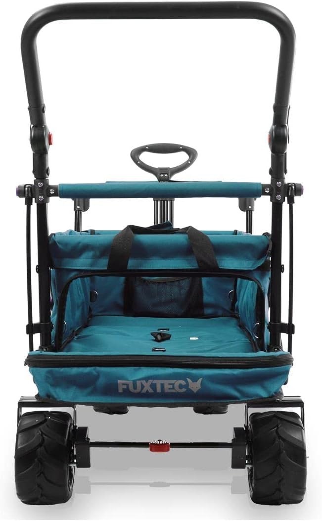 Blue Beach Wagon Foldable Cart w/ Roof Extra-Wide Wheels Push Handle & Brake
