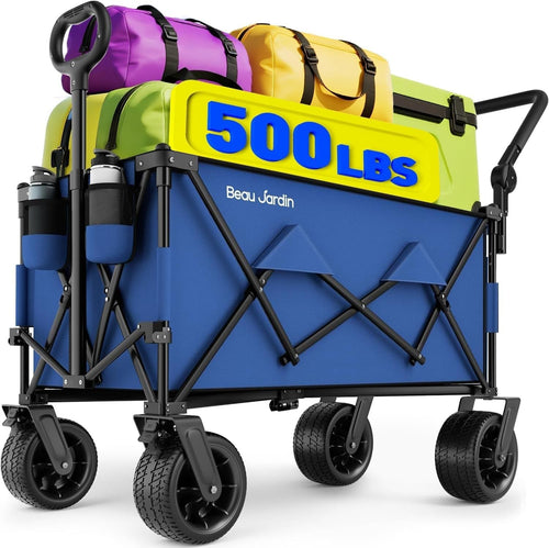 XXL 300L Heavy Duty Folding Wagon 250kg All-Terrain Cart w/ Wide Wheels & Handle