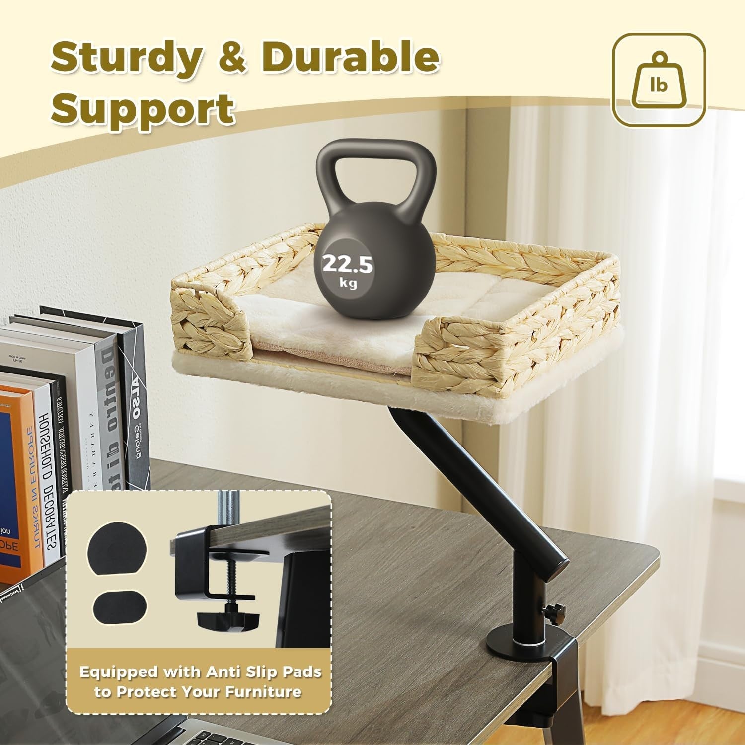 Rotating Desk Cat Bed Wicker Cat Hammock Plush Desktop Cat Perch