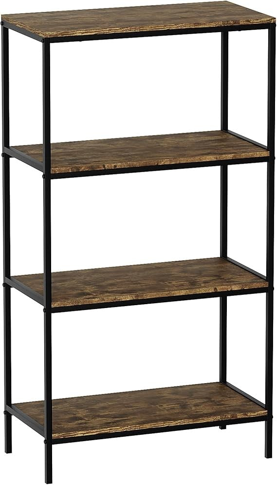 Modern Industrial 4-Tier Shelving Unit – Rustic Wood Storage Rack for Home Offic