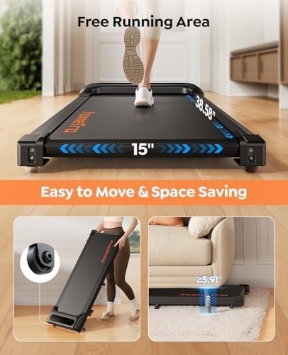 3HP Under Desk Treadmill 9% Incline Walking Pad 1-8km/h Compact Quiet Home 120KG