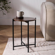 Round Dark Wood Top Side Table Small Coffee End Table for Living Room