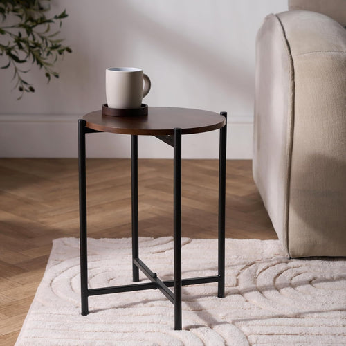 Round Dark Wood Top Side Table Small Coffee End Table for Living Room