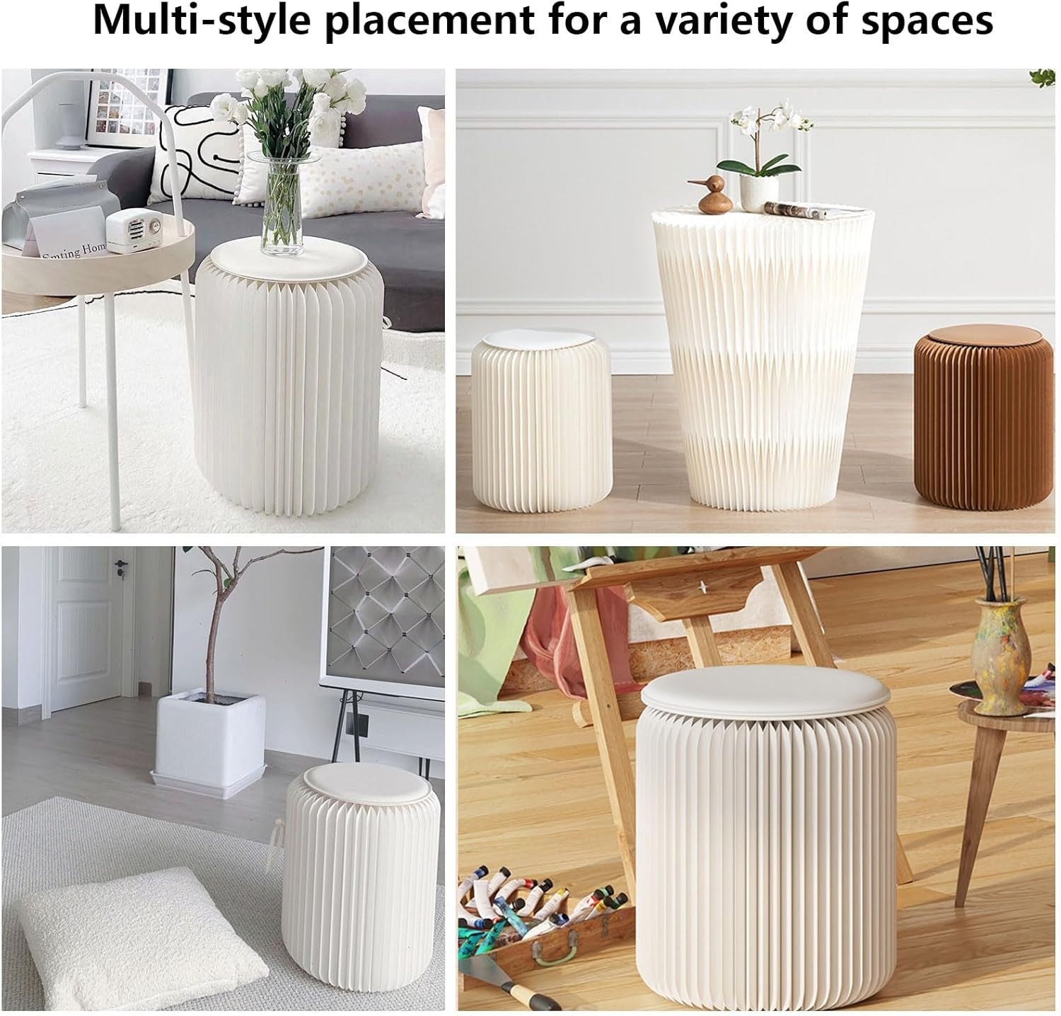 White Folding Paper Stool – Portable Round Seat, Strong Honeycomb Design 37×32cm
