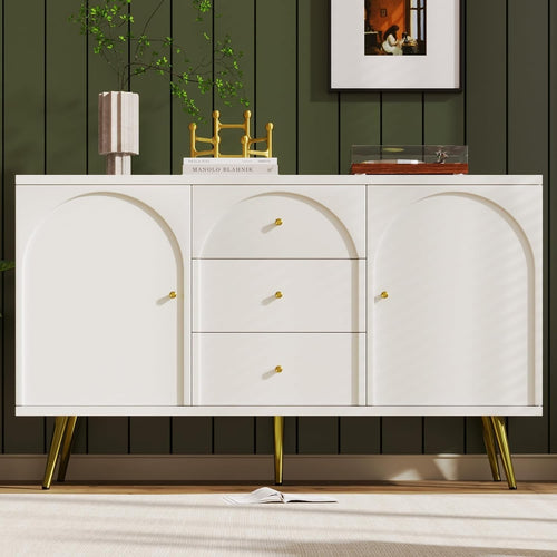 Modern Cream White Storage Cabinet with 2 Doors & 3 Drawers Adjustable Shelf
