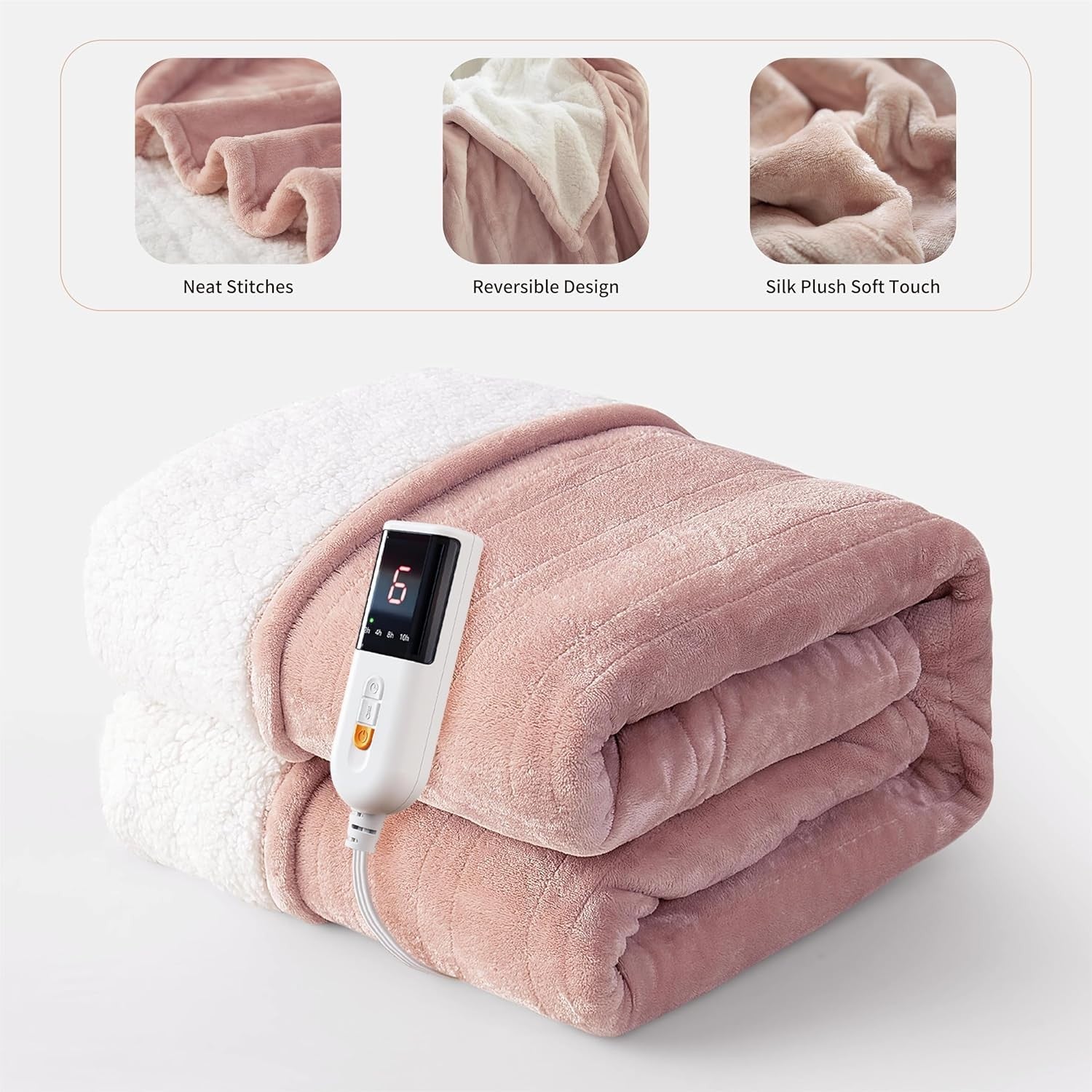 Electric Heated Throw Blanket 130x160cm Plush 9 Heat Auto Shut Washable