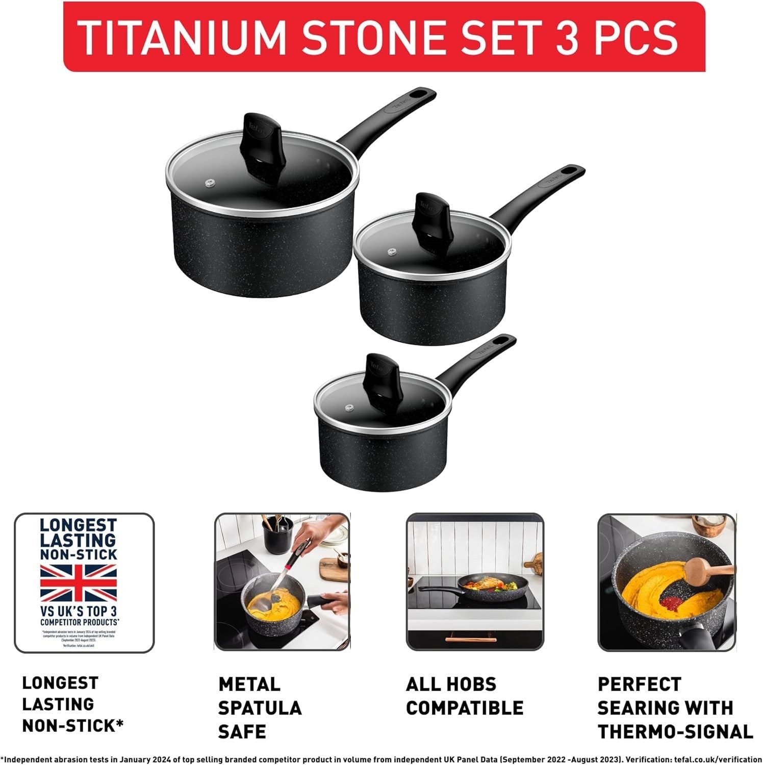 3pcs Titanium Stone Non-Stick Cookware Set 16/18/20cm Saucepans Induction Ready