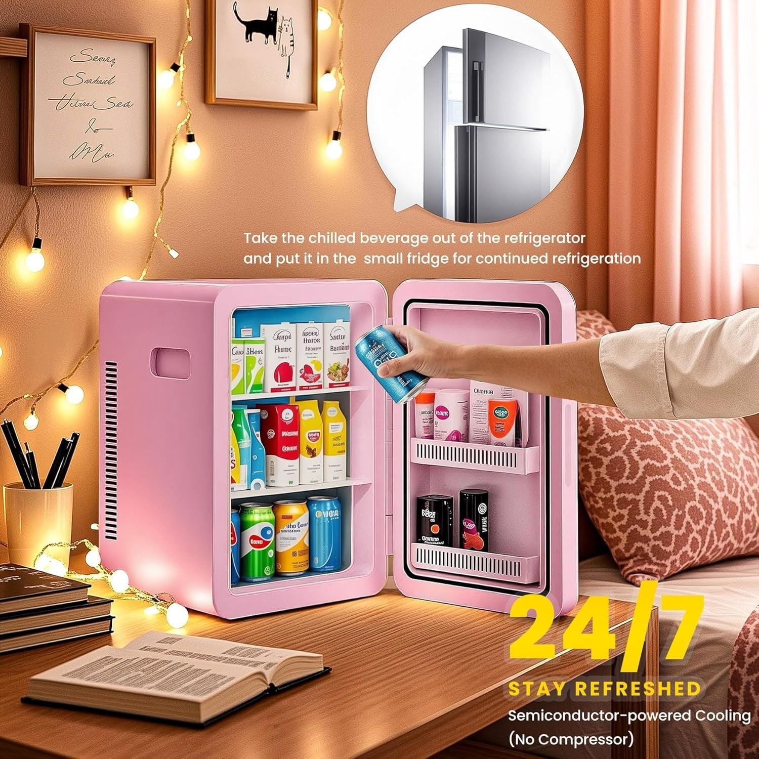 22L Mini Fridge Portable Cooler & Warmer Bedroom Office Car Pink