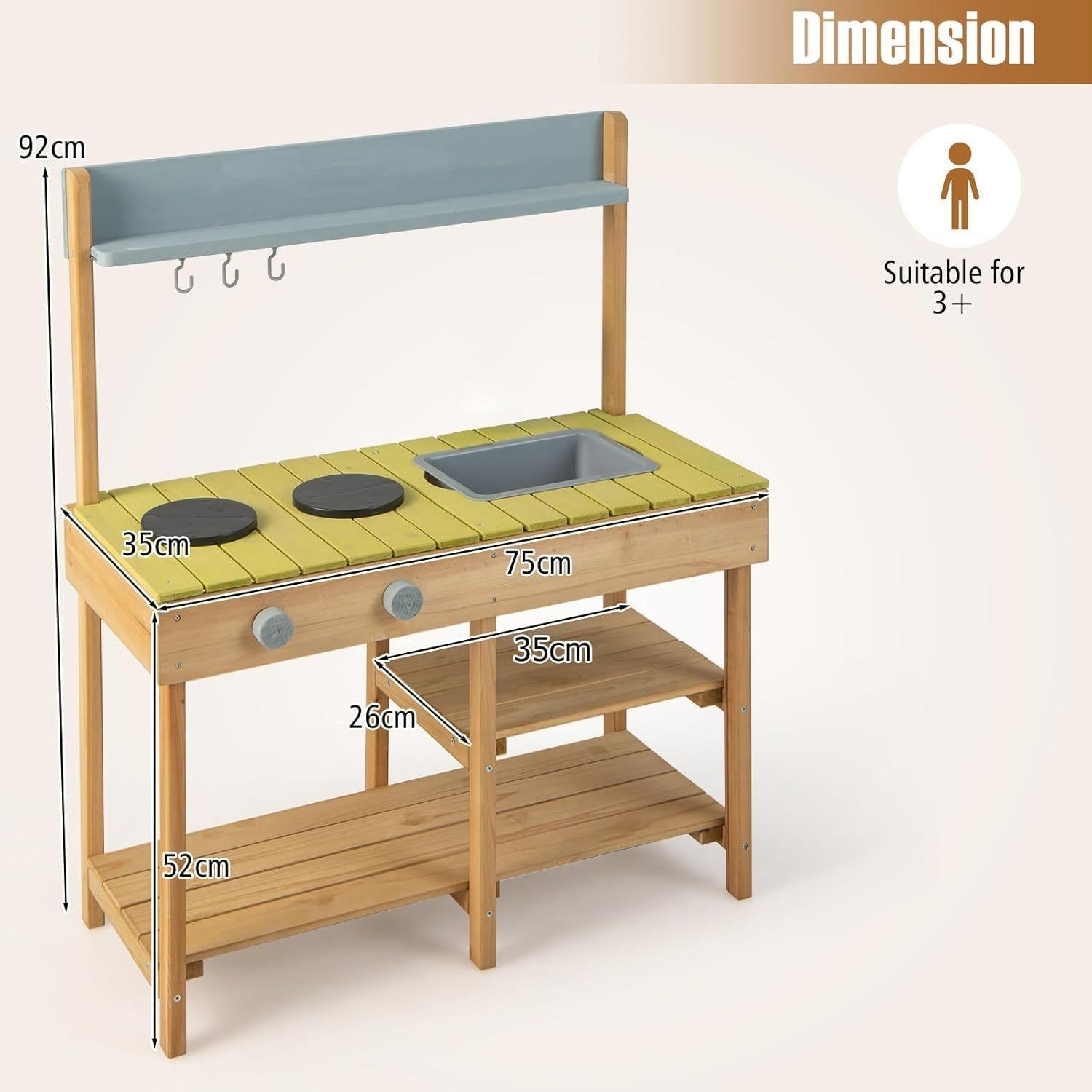 Outdoor Kids Mud Kitchen Wooden Playset Sink Stove Garden Toy