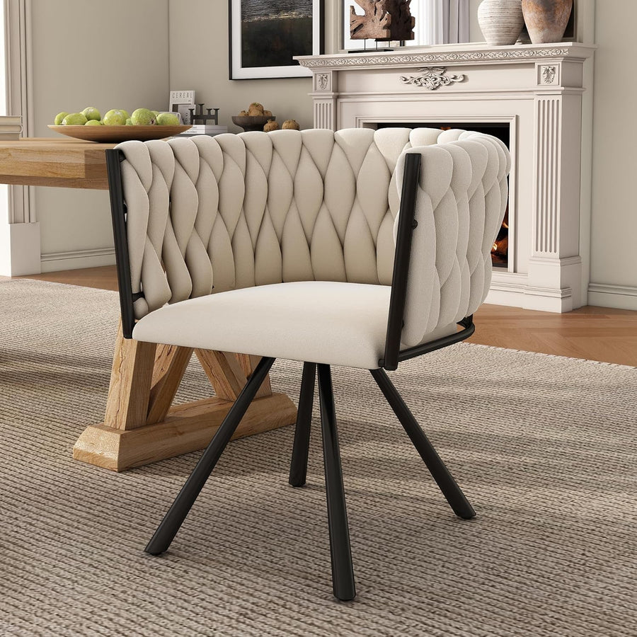 Beige Velvet Swivel Dining Chair 360° Accent Kitchen Chair