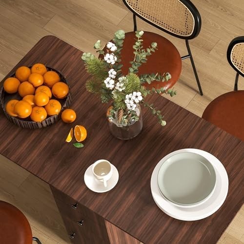 Folding Drop Leaf Dining Table on Wheels with Storage Drawers Cabinet Distressed