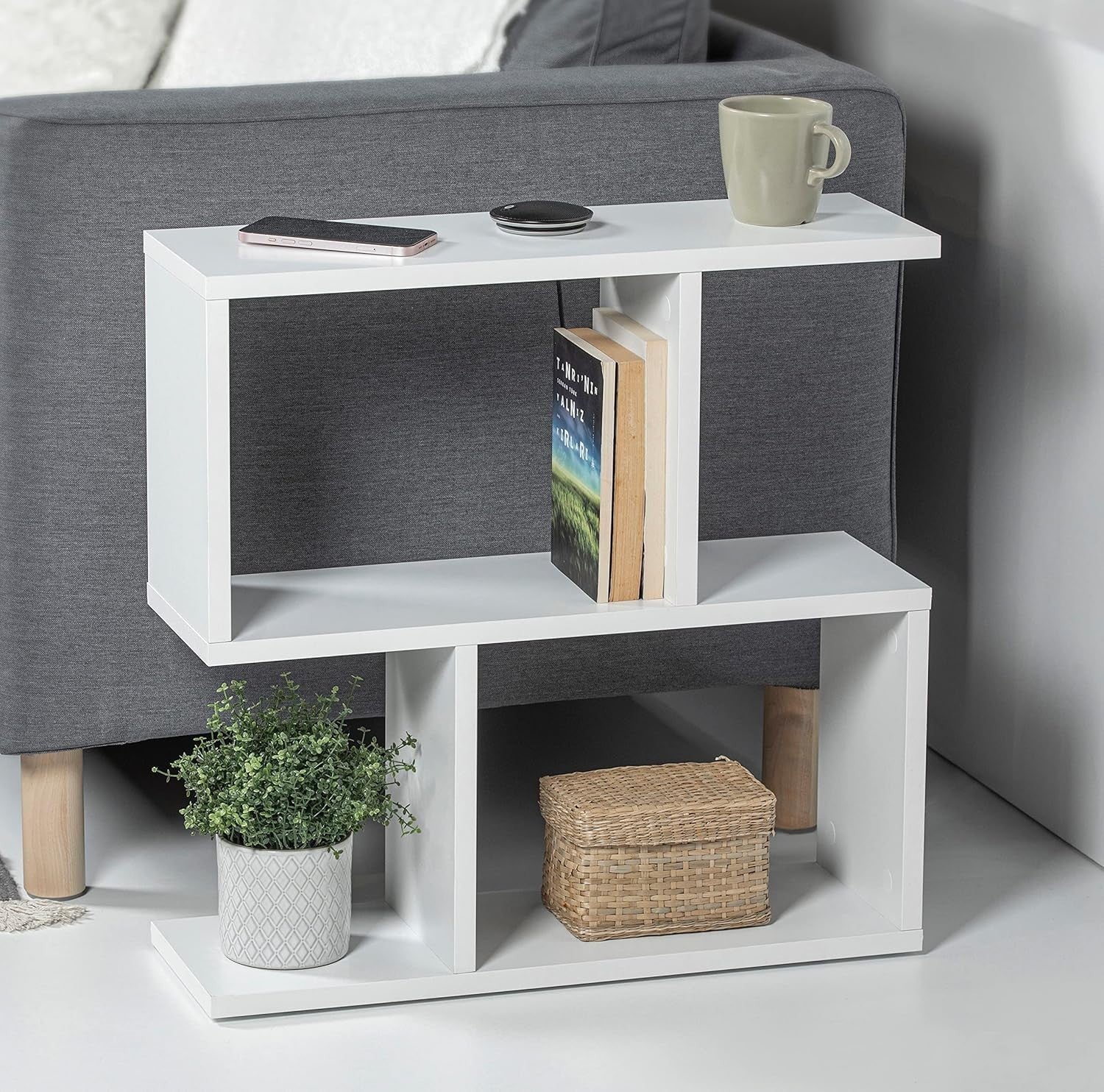 2 Tier Storage Side Table White - Slim Space-Saving Organizer 60x60x19.5cm