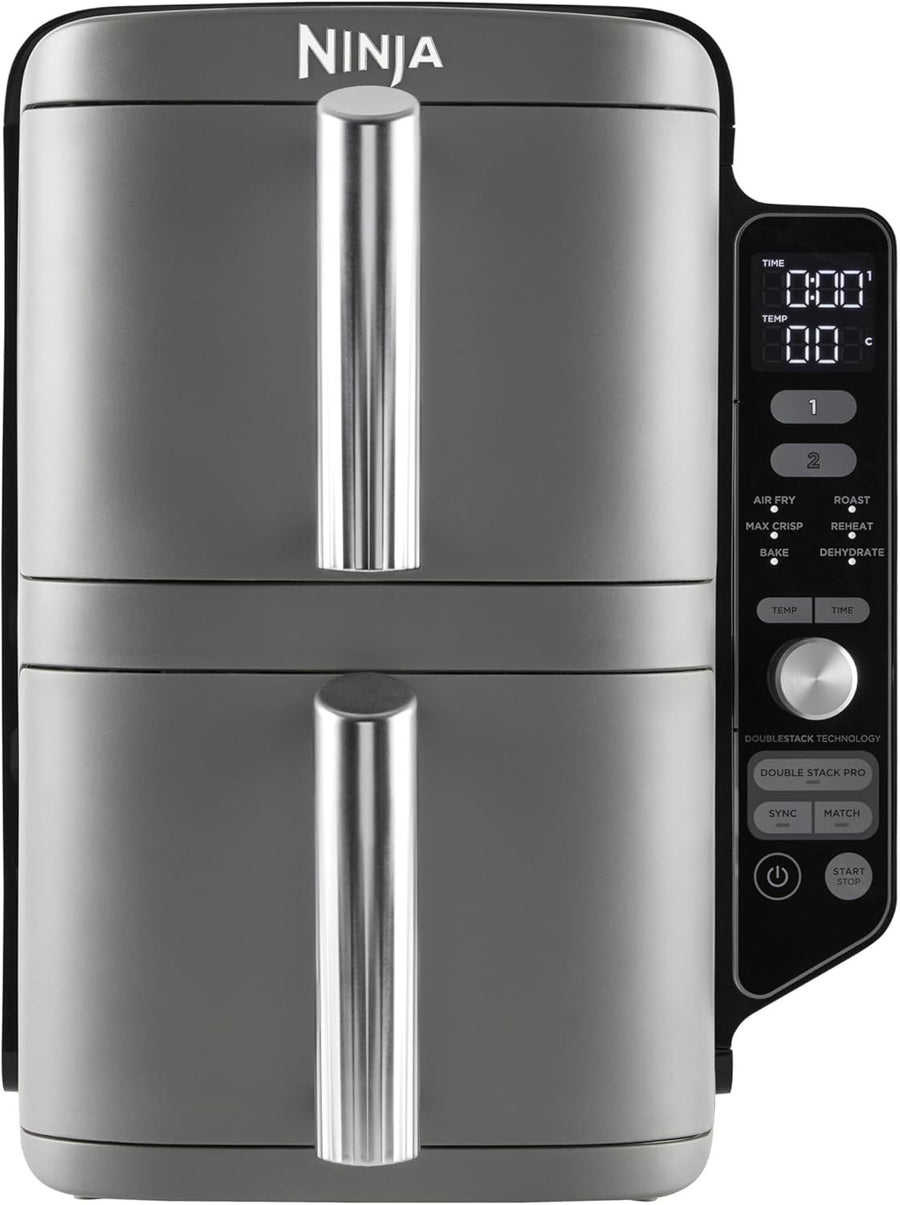 Vertical Dual Drawer Air Fryer 9.5L | Slim Space-Saving 4-Level Cooker | 6-in-1