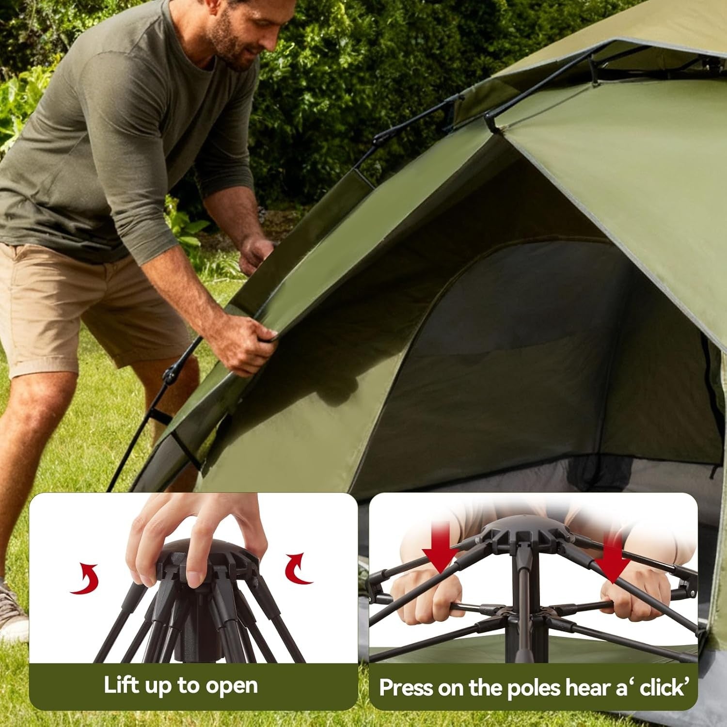 2-3 Man Pop Up Camping Tent Waterproof Double Layer