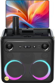 300W Karaoke Machine with 2 Wireless Mics Lyrics Display DJ Lights