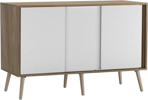 Modern Sideboard Cabinet Oak White | Sliding Doors Storage Unit 3 Door