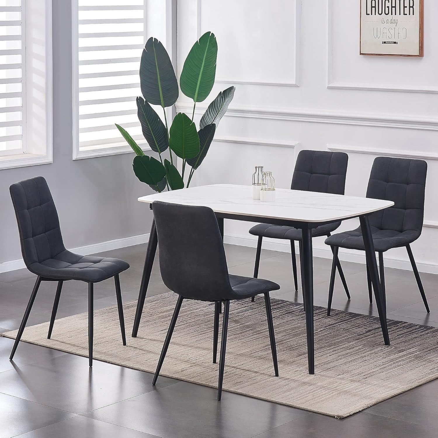 Set of 4 Black Faux Leather Dining Chairs Metal Legs Kitchen Office Use