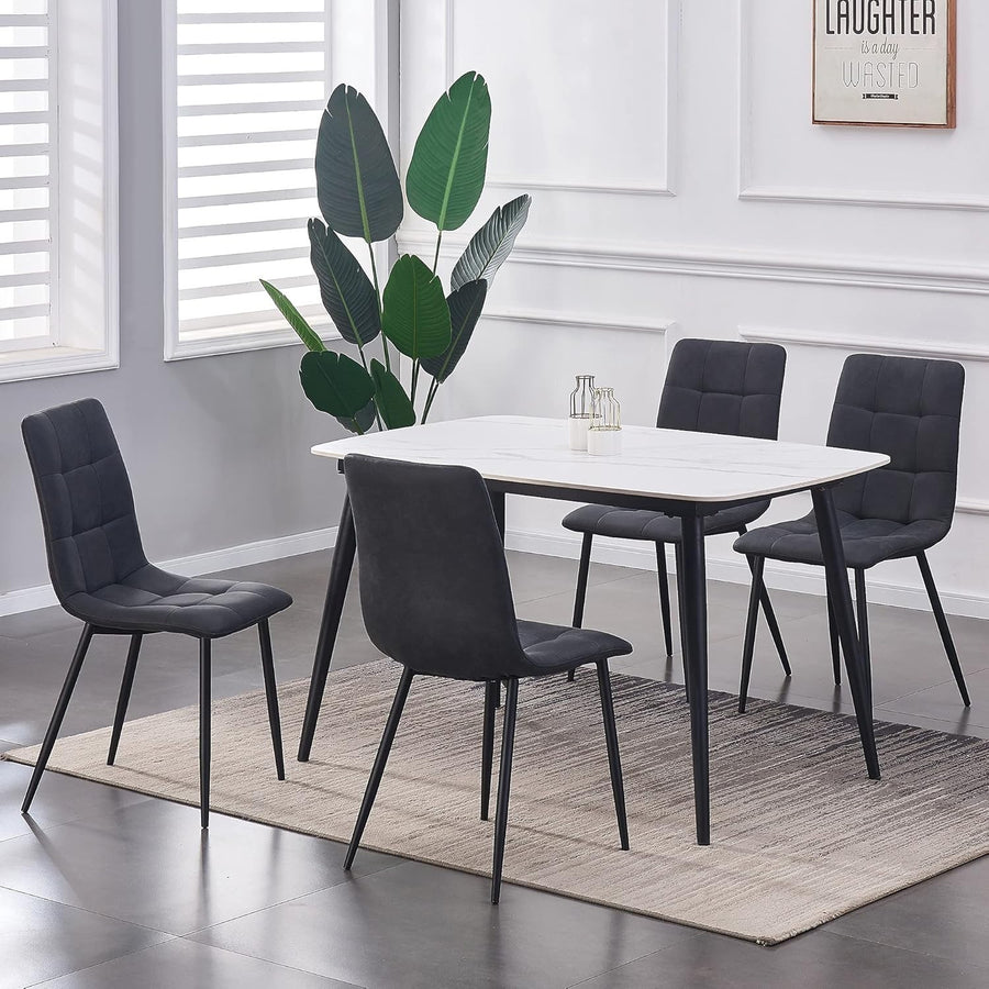 Set of 4 Black Faux Leather Dining Chairs Metal Legs Kitchen Office Use