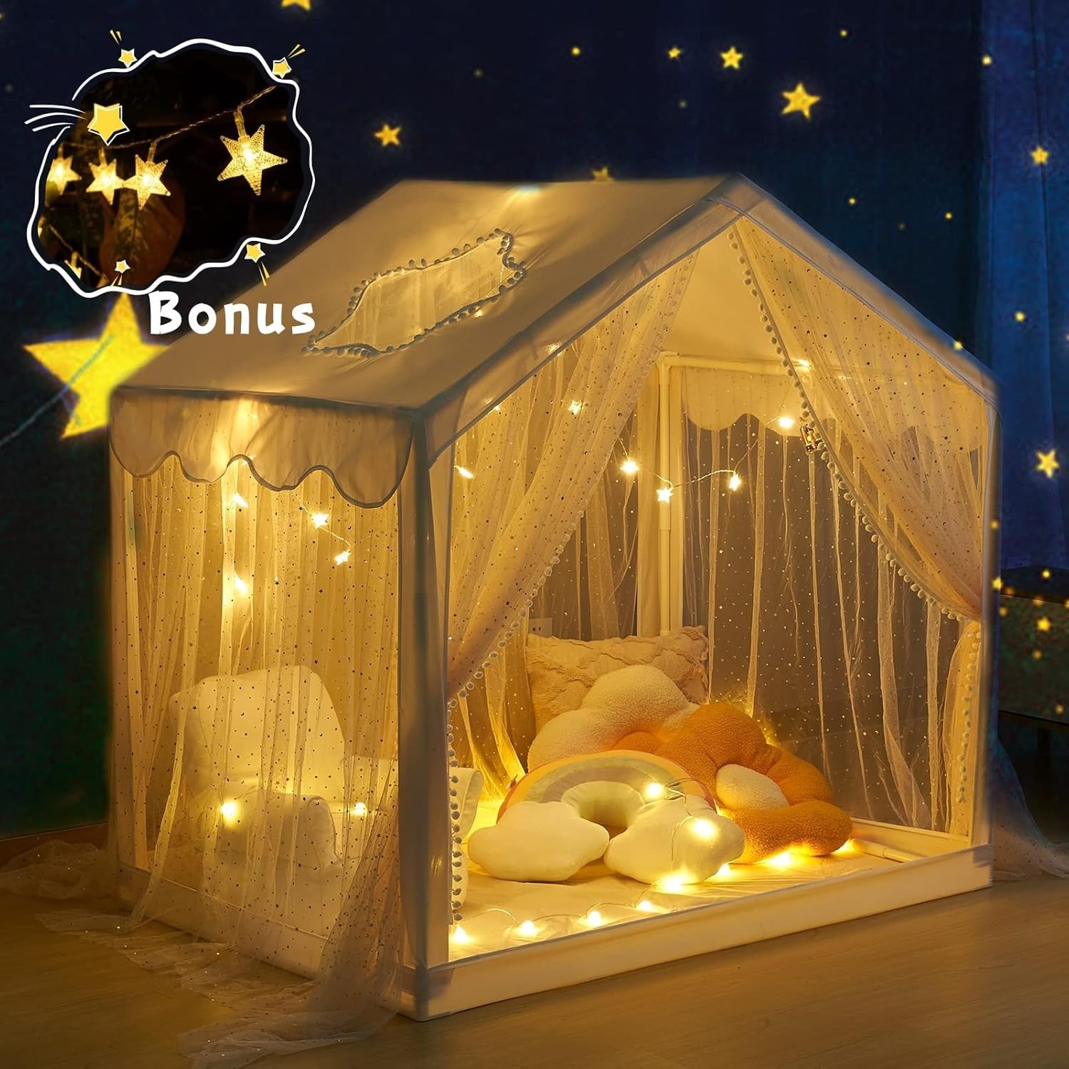 Boho Kids Castle Play Tent Indoor Outdoor w Sparkle Stars Large