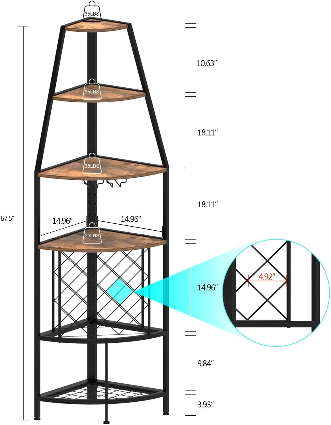 5 Tier Corner Wine Rack with LED Light | Home Bar Shelf Bottle & Glass Storage