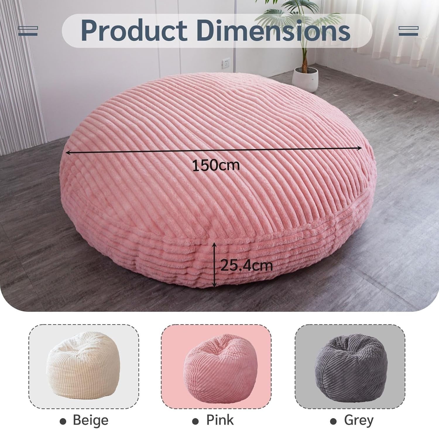 Round Pink Faux Fur Bean Bag Sofa Bed 150x150cm | Comfy Floor Chair