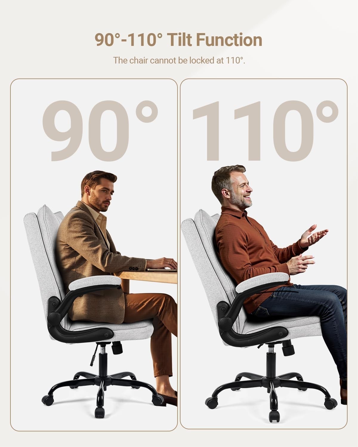 Ergonomic Grey Office Chair w/Flip-Up Arms, Thick 5.5" Cushion, High Back, Tilti