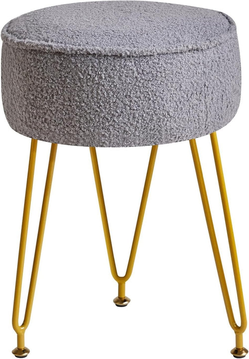 Teddy Velvet Round Footrest Ottoman – Cozy Vanity Stool with Metal Legs