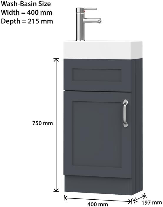 Modern 400mm Bathroom Vanity Unit with Basin Grey Floor Standing Sink Cabinet