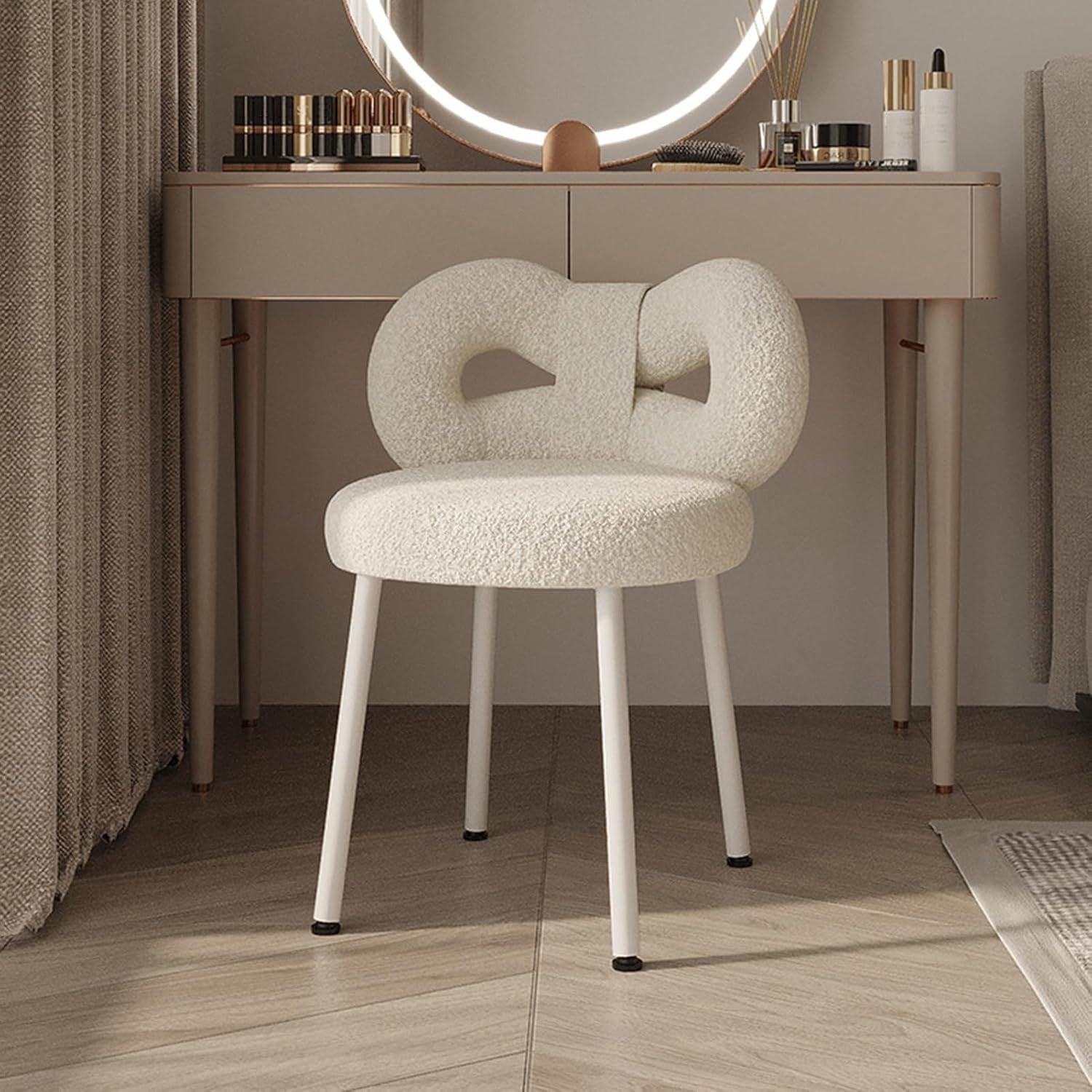 White Velvet Vanity Tub Chair Bow Back Accent Bedroom