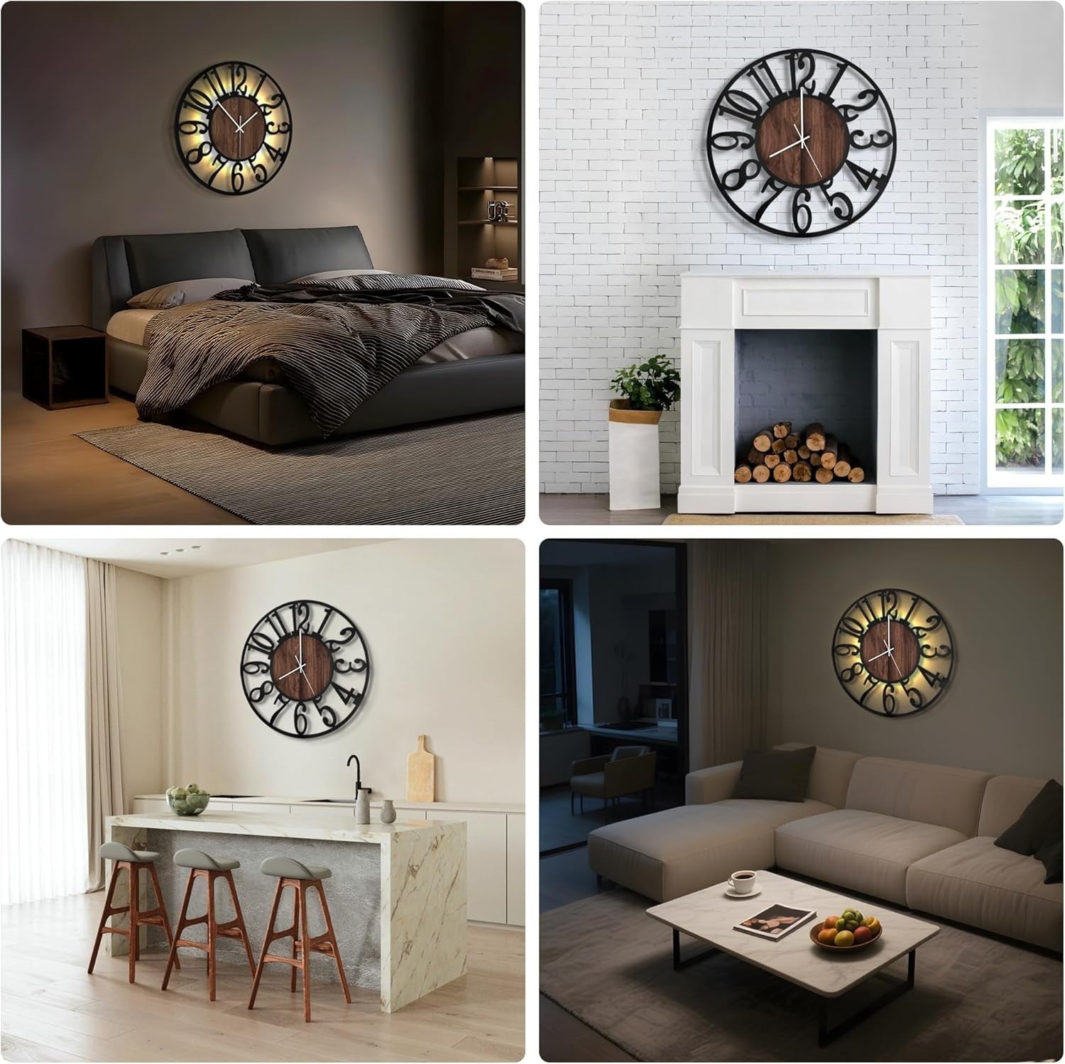 Large 80cm Silent Wall Clock with Bold Arabic Numerals - Modern Rustic Decor