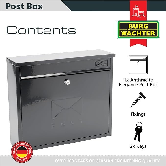 Wall Mounted Lockable Steel Post Box Weatherproof Secure Mailbox Anthracite