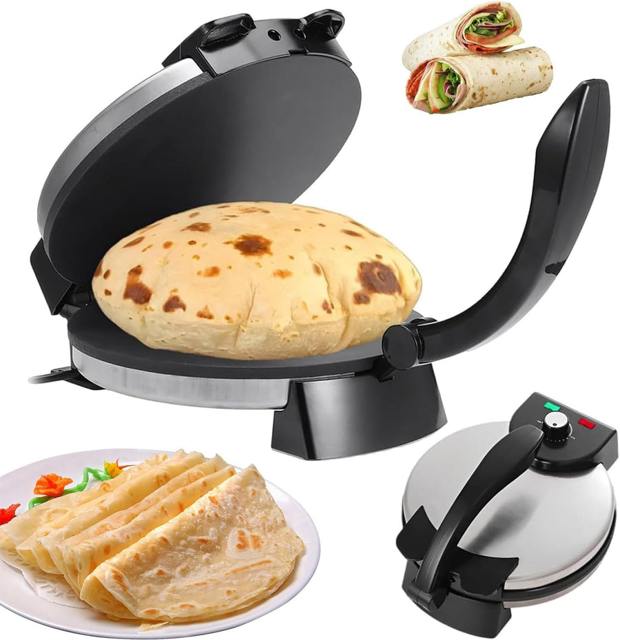 12" Electric Roti & Tortilla Maker 2000W | Non-Stick Double-Heated Press