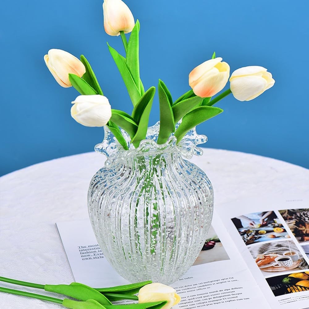 Large Glow Glass Flower Vase Wave Mouth Luminous Home Table Decor